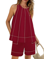 Women's Stitching Tank Tops and High Waist Shorts Set
