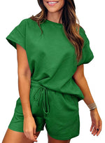 Women's Solid Textured Drawstring Shorts Set