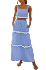 Women's Square Neck Lace Up Half Skirt Set
