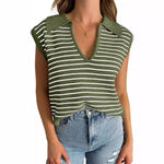 Women's V-Neck Sleeveless Striped Top