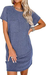 New In - Ribbed Round Neck Pocket Dress