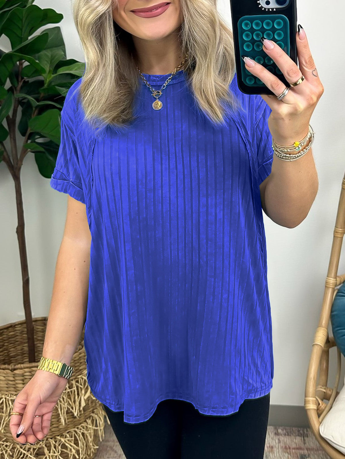 Washed Ribbed Plunger Short Sleeve