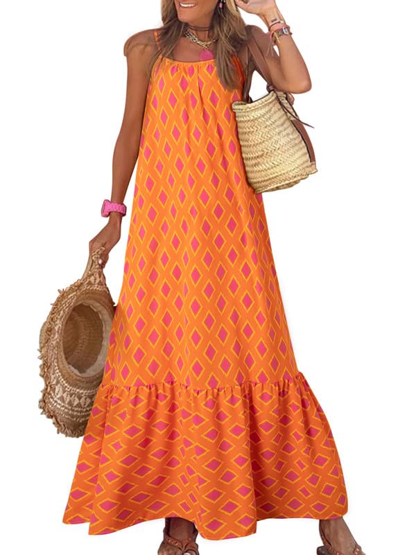 Women's Spaghetti Strap Ruffled Bohe Maxi Dress