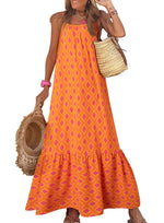 Women's Spaghetti Strap Ruffled Bohe Maxi Dress