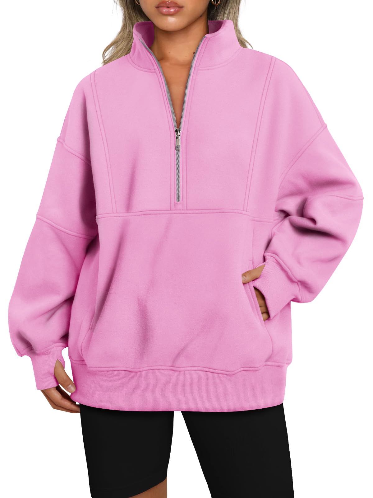 Women's Half Zip Oversized Sweatshirt with Pockerts