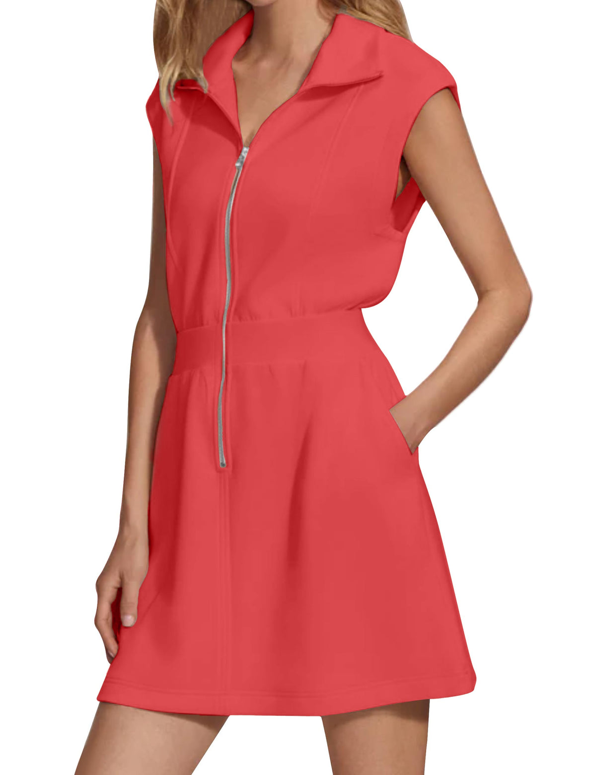 Women's Zipper Mini Dress with Pockets