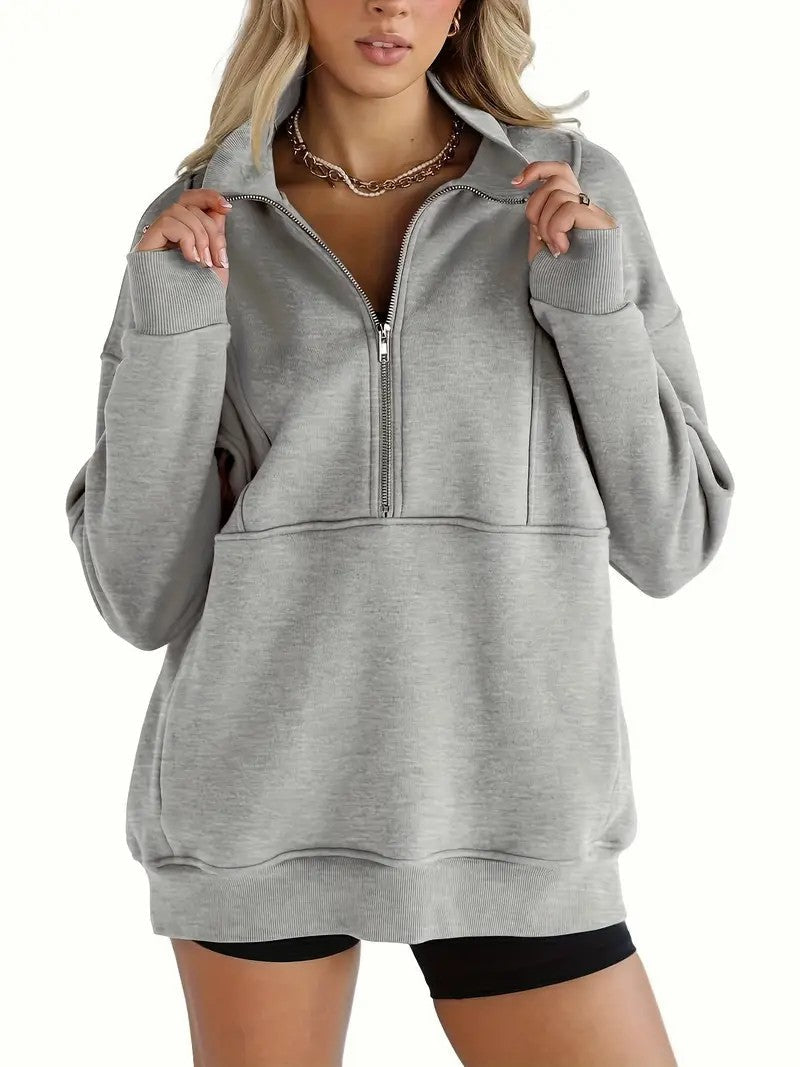 Women's Half Zip Oversized Sweatshirt with Pockerts