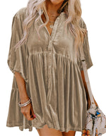 Women's Velvet Dress Button Down Tunic Tops