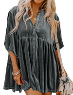 Women's Velvet Dress Button Down Tunic Tops