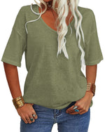 Women's Casual V-neck Solid Color Basic Tee
