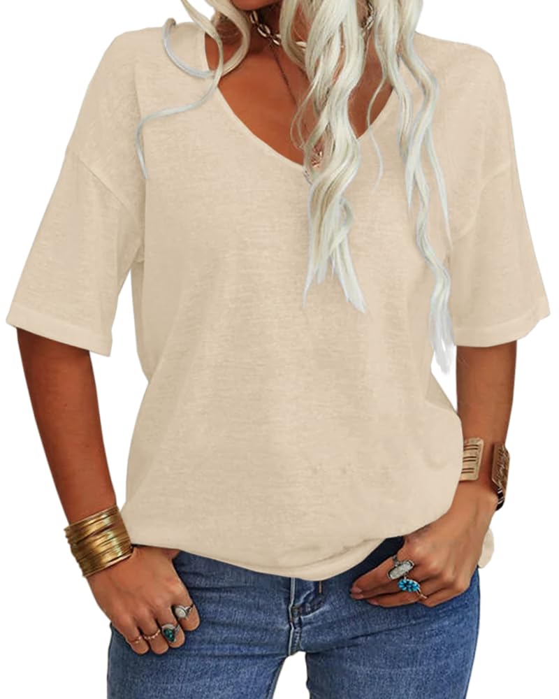 Women's Casual V-neck Solid Color Basic Tee