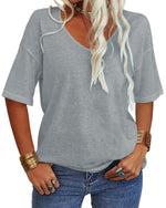Women's Casual V-neck Solid Color Basic Tee