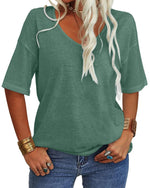 Women's Casual V-neck Solid Color Basic Tee