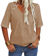 Women's Casual V-neck Solid Color Basic Tee