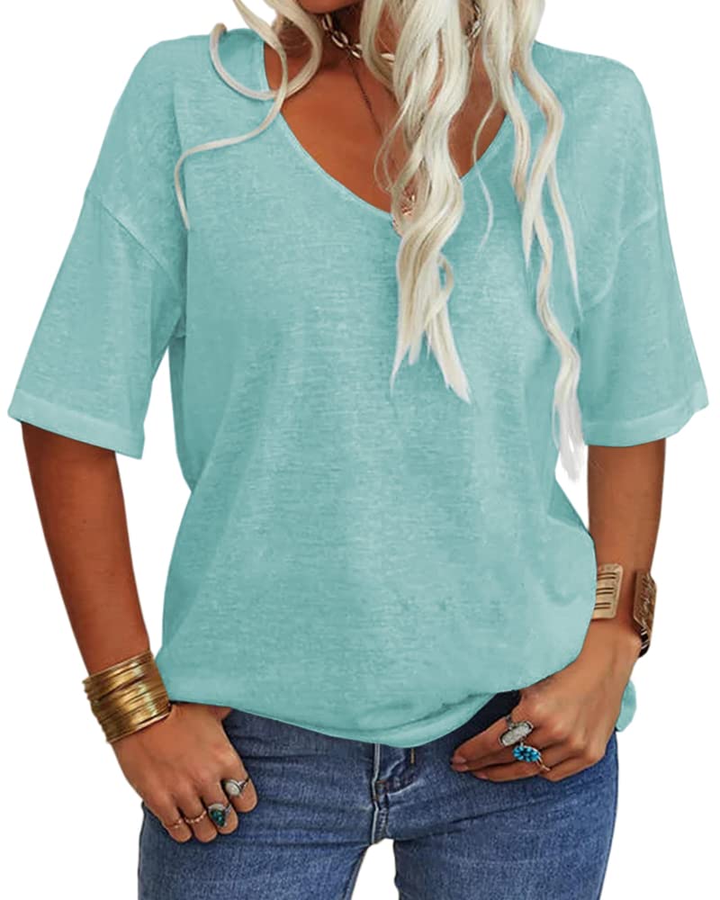 Women's Casual V-neck Solid Color Basic Tee
