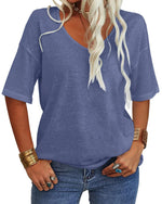 Women's Casual V-neck Solid Color Basic Tee