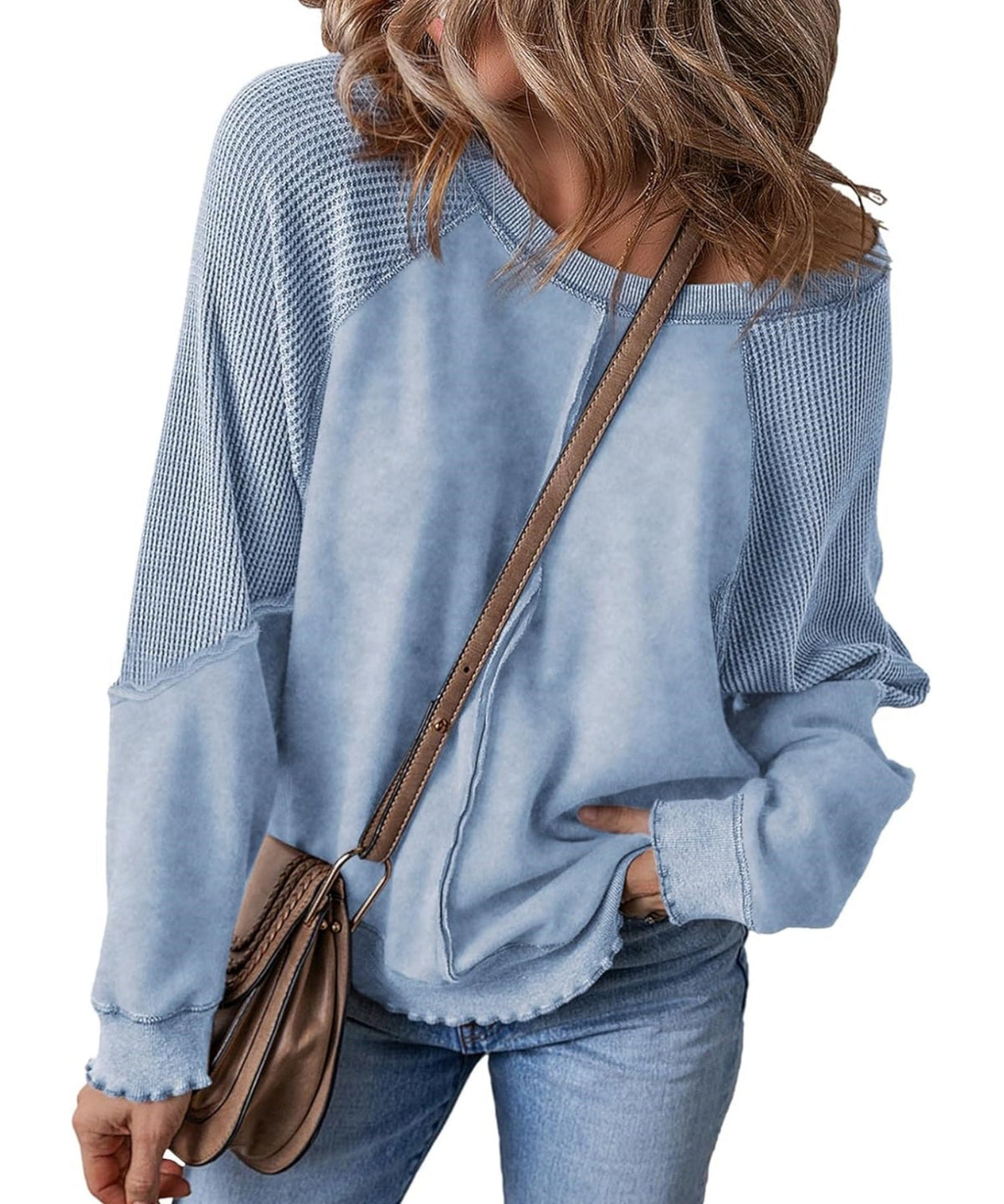 Women'sReverse Seam Waffle Knit Sweatshirt