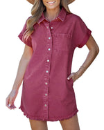 Women's Button Down Raw Edge Denim Shirt Dress