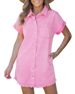 Women's Button Down Raw Edge Denim Shirt Dress