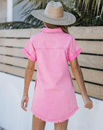 Women's Button Down Raw Edge Denim Shirt Dress