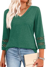 Women's 3/4 Length Sleeve Trendy V Neck T-Shirts