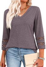 Women's 3/4 Length Sleeve Trendy V Neck T-Shirts