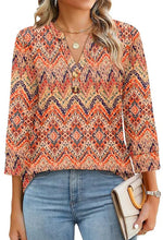 Women's 3/4 Sleeve Button V Neck Tops