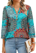 Women's 3/4 Sleeve Button V Neck Tops