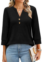 Women's 3/4 Sleeve Button V Neck Tops