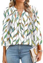 Women's 3/4 Sleeve Button V Neck Tops