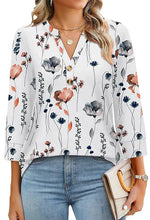 Women's 3/4 Sleeve Button V Neck Tops