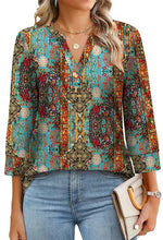 Women's 3/4 Sleeve Button V Neck Tops