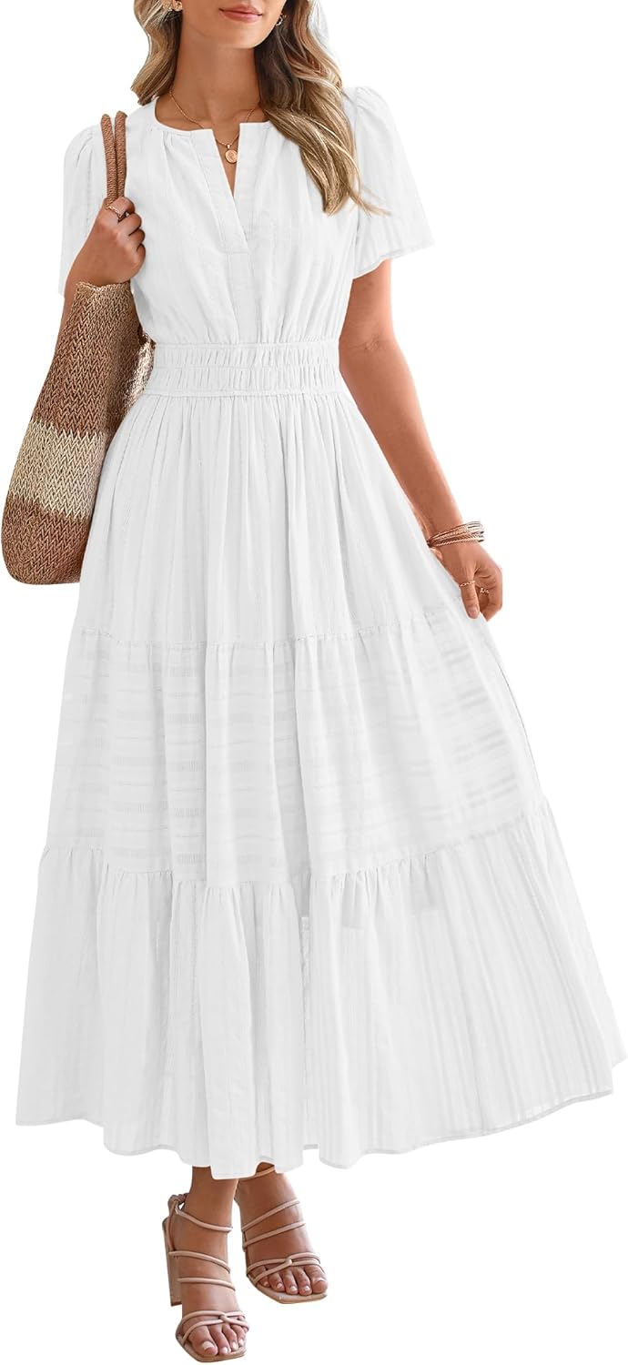 Women's V neck Ruched Spring/Summer Maxi Dress