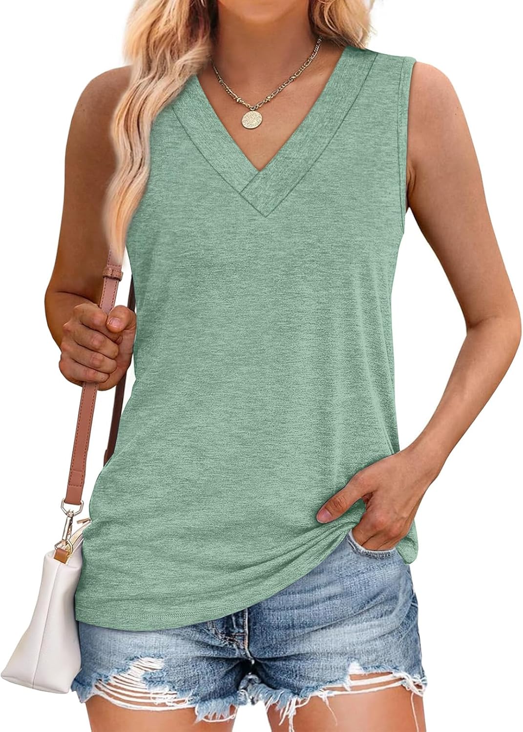 Women's Summer Loose V Neck Sleeveless Basic Tank Tops