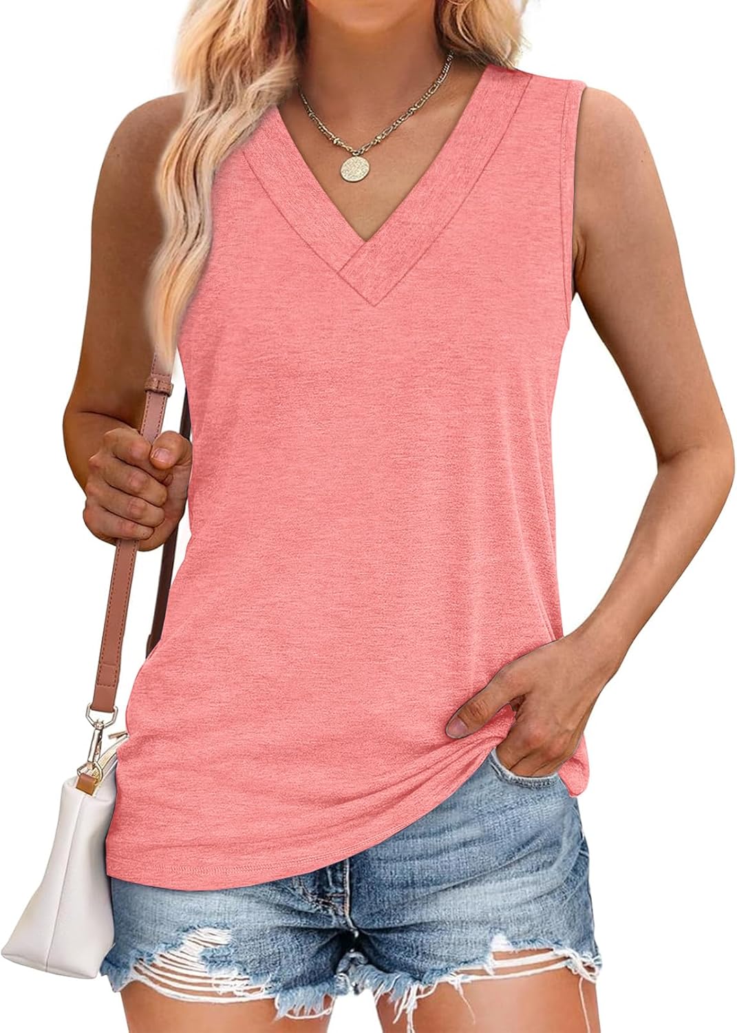 Women's Summer Loose V Neck Sleeveless Basic Tank Tops