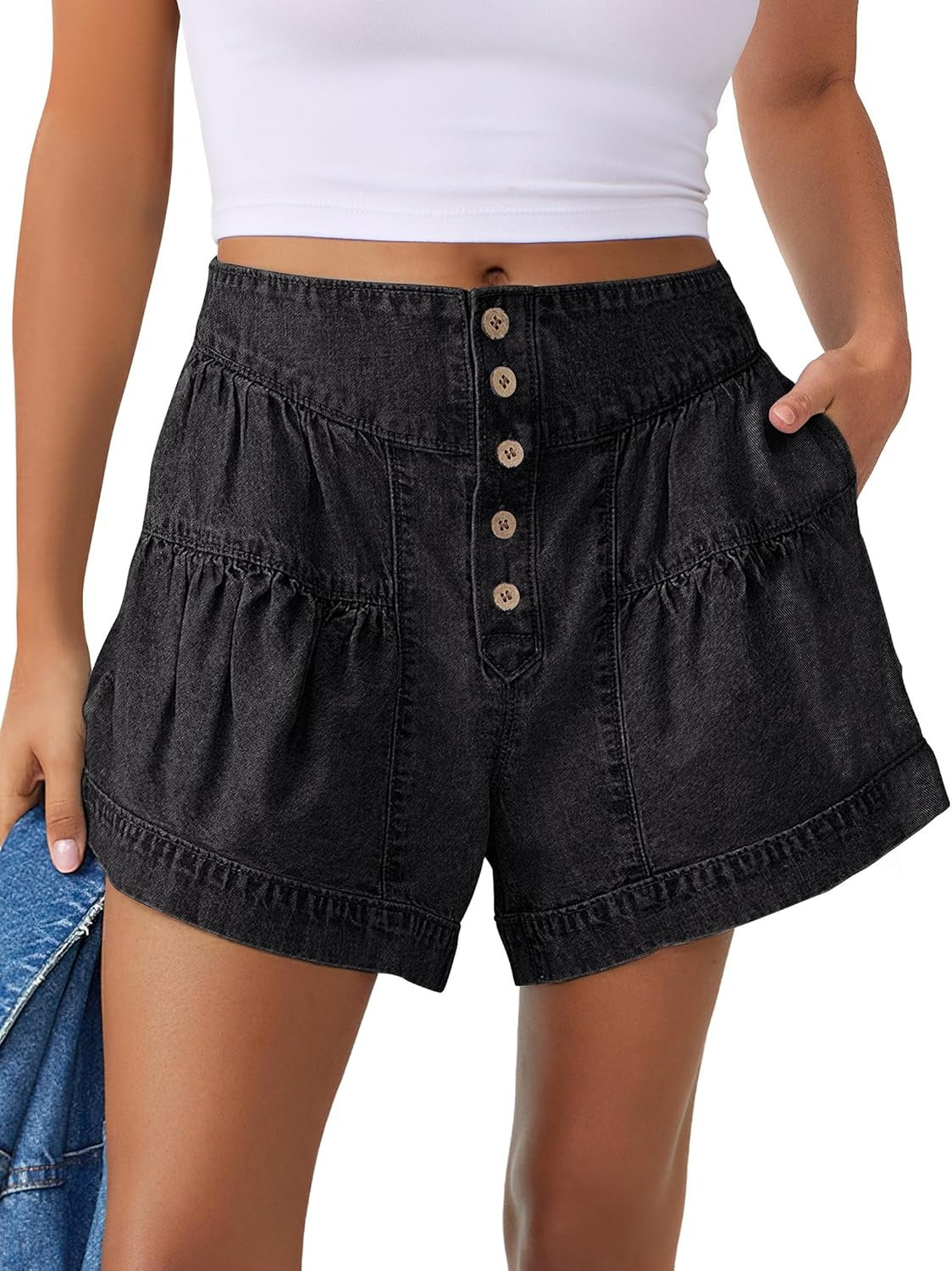 Women's Summer Button Up High Waisted Denim Shorts