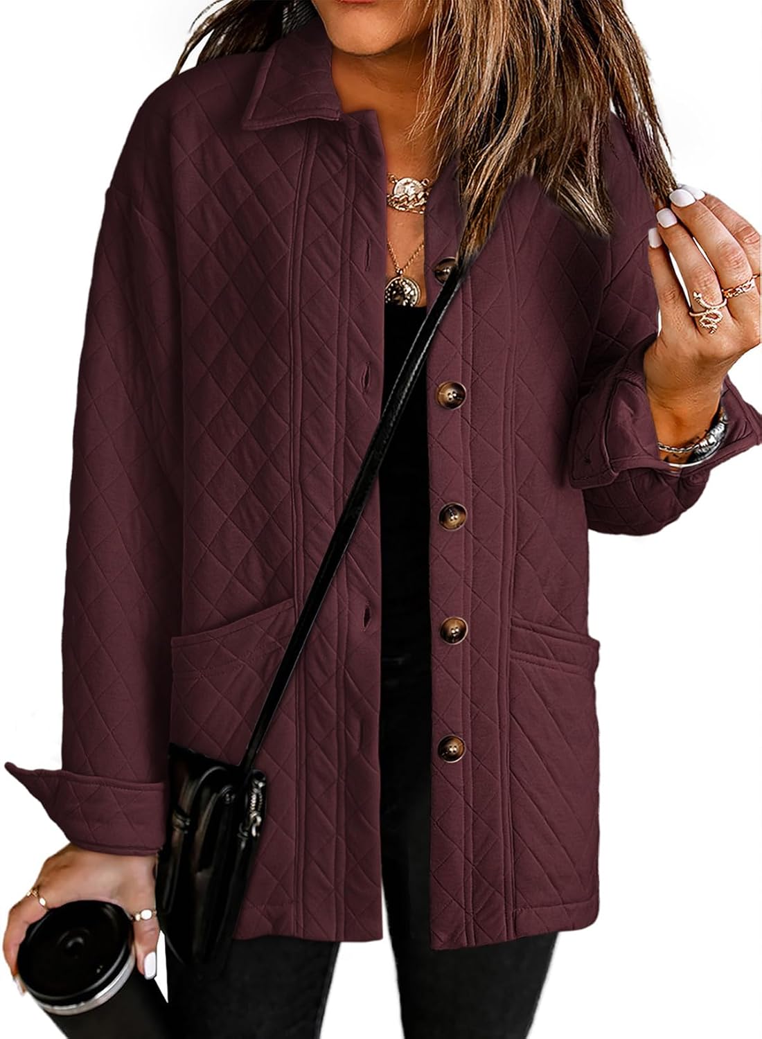 Women'sCasual Button Down Long Sleeve Quilted Jackets