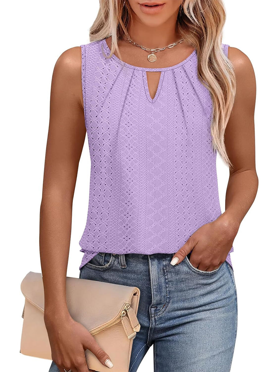 Women's Summer Keyhole Neck Pleated Tank Tops
