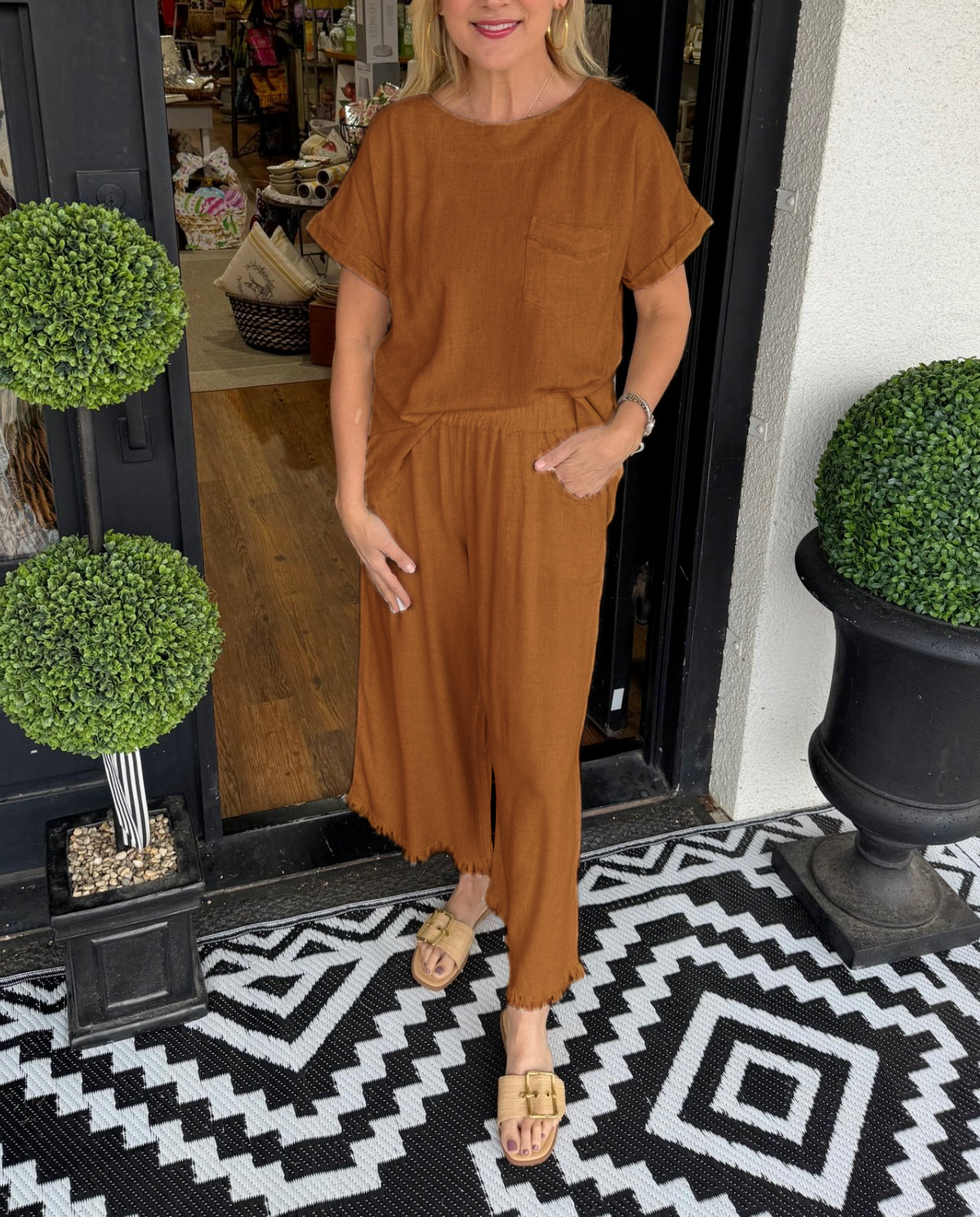 Women's Casual Solid Cotton Linen Lounge Set