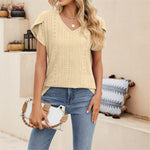 Solid color V-neck tile sleeve short-sleeved T-shirt