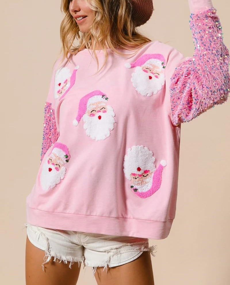 Women's Sequine Santa Christmas Sweatshirt