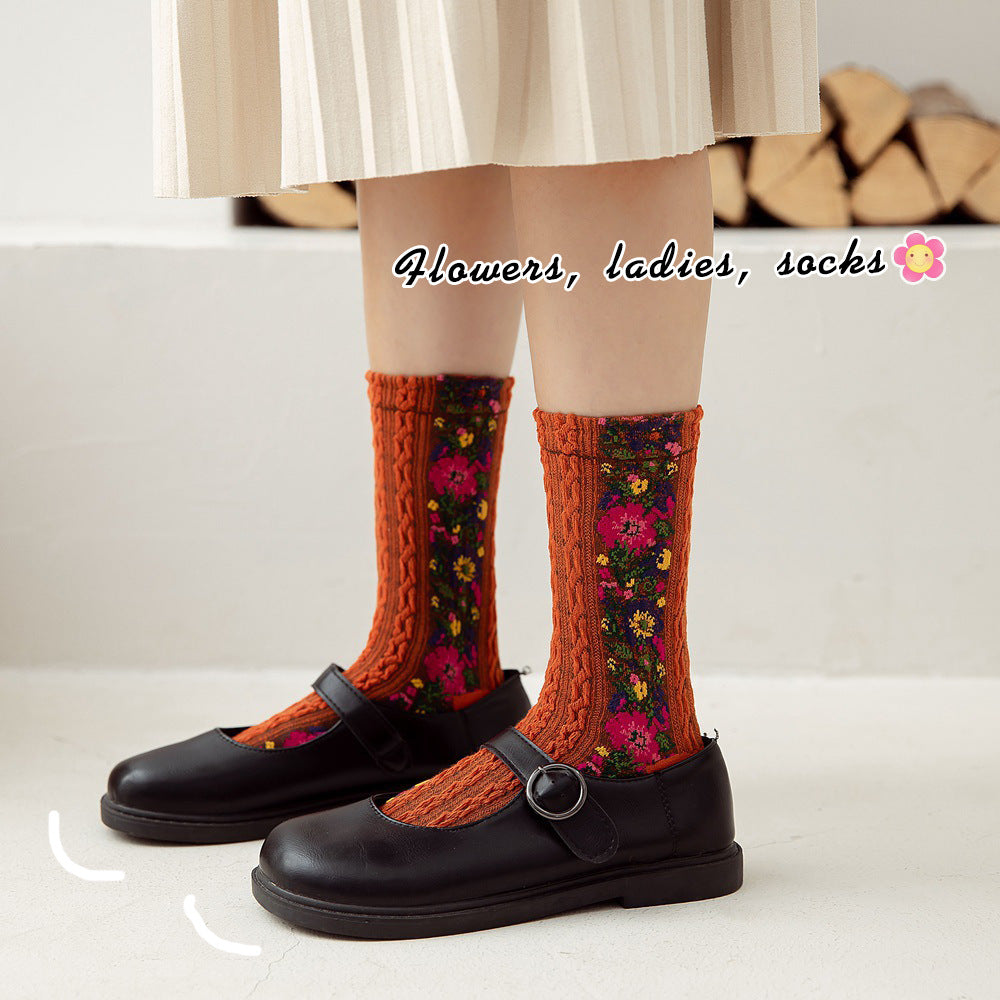 Vintage Embroidered Floral Socks