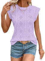 Women's Cap Sleeve Lightweight Crochet Knit Texture Top
