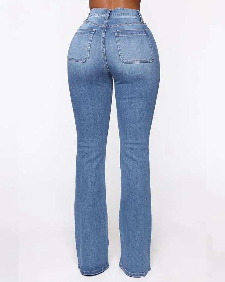 Women's Button Fly Booty Shaping High Waist Flare Jeans