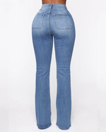 Women's Button Fly Booty Shaping High Waist Flare Jeans