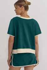 Women's Colorblock Edge Drop Shoulder T-Shirt Skort 2Pcs Set