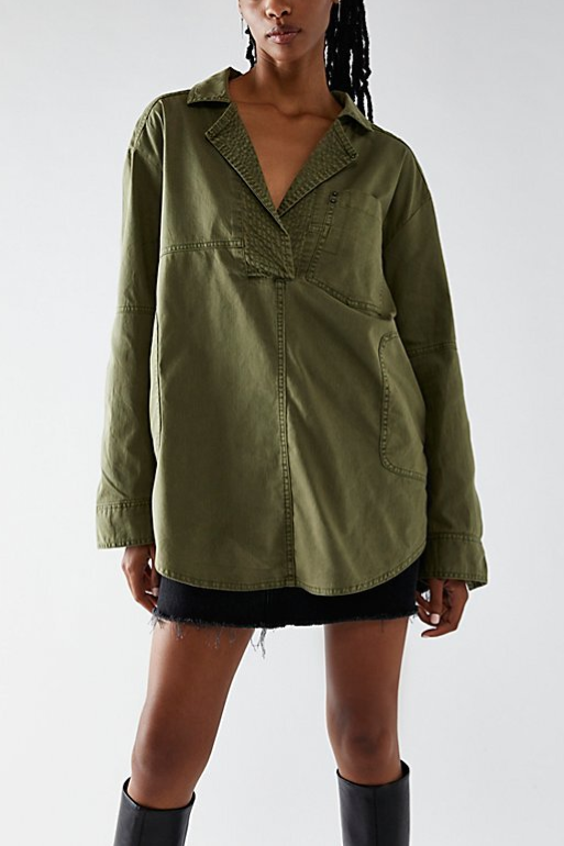 Women's V-Neck Denim Pullover Shirt