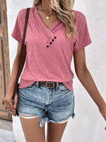 Button Detail V Neck Tee