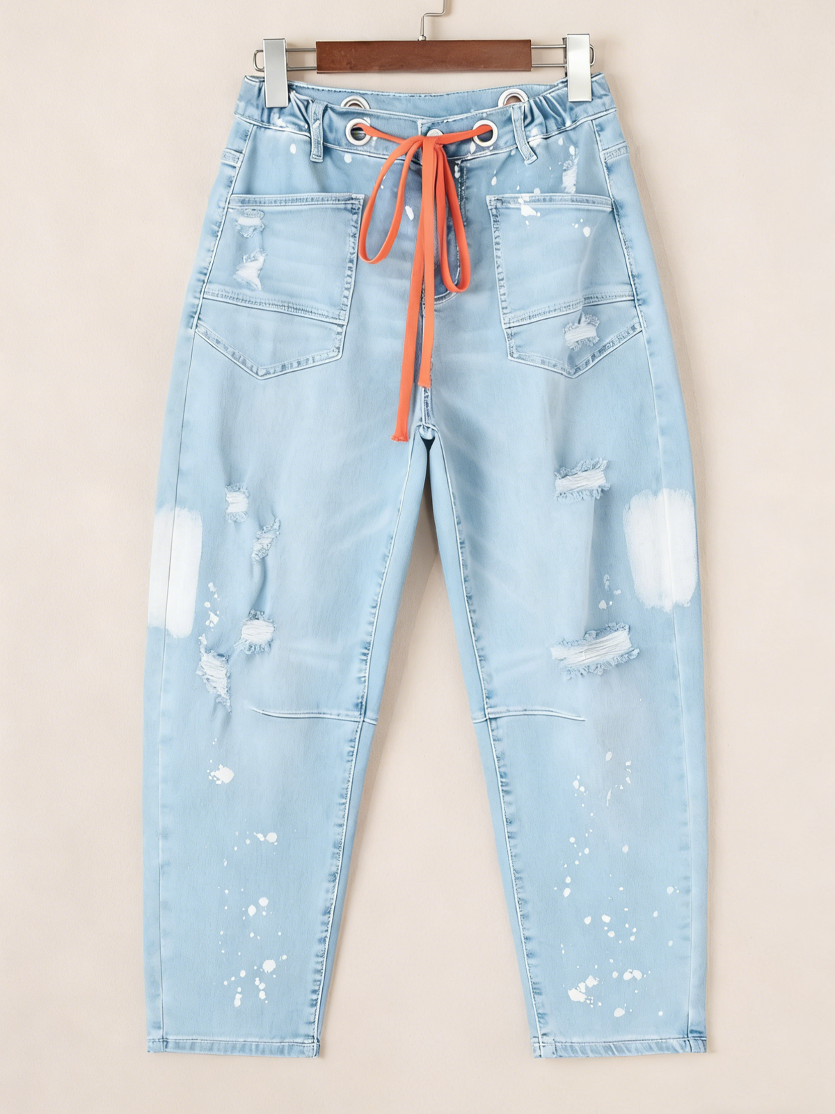 Casual Women's Distressed Drawstring Jeans