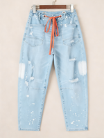 Casual Women's Distressed Drawstring Jeans